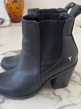 Windsor Smith Genuine Black Leather Chelsea Ankle Boots with Block Heel